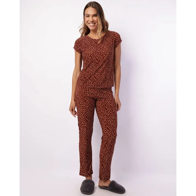 Pijama Feminino Liganete Estampado Marrom M