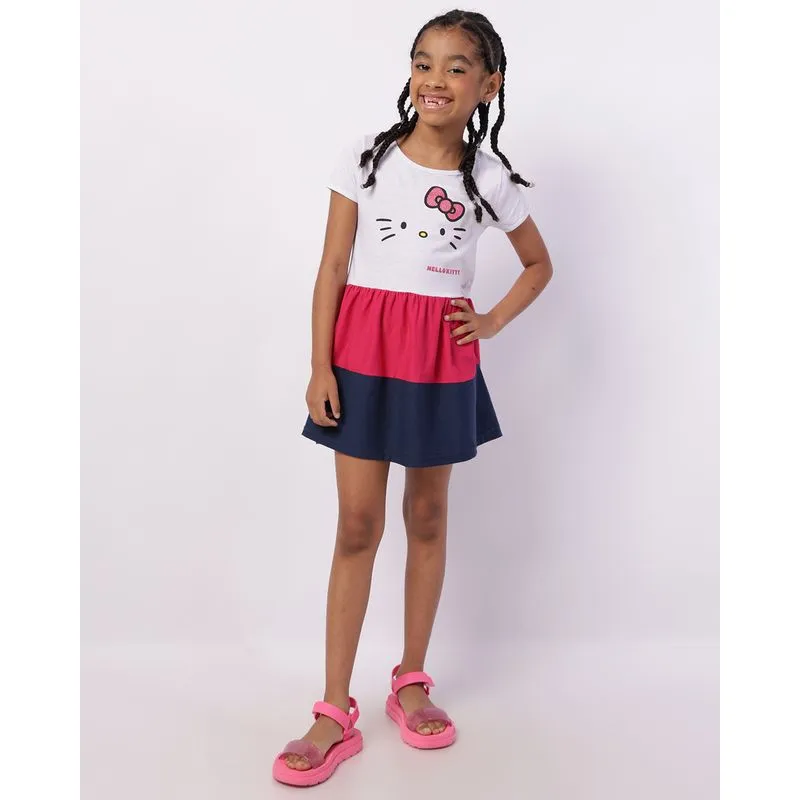 Vestido Infantil Curto Hello Kitty Algodão Três Marias Branco 6