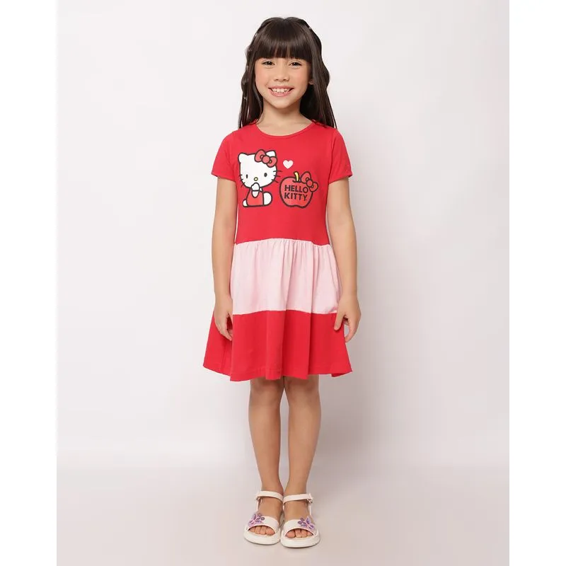 Vestido Infantil Curto Algodão Hello Kitty Vermelho 4