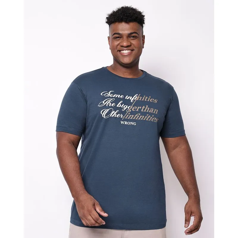 Camiseta Masculina Plus Size Algodão Manga Curta Estampa Frontal Azul G2