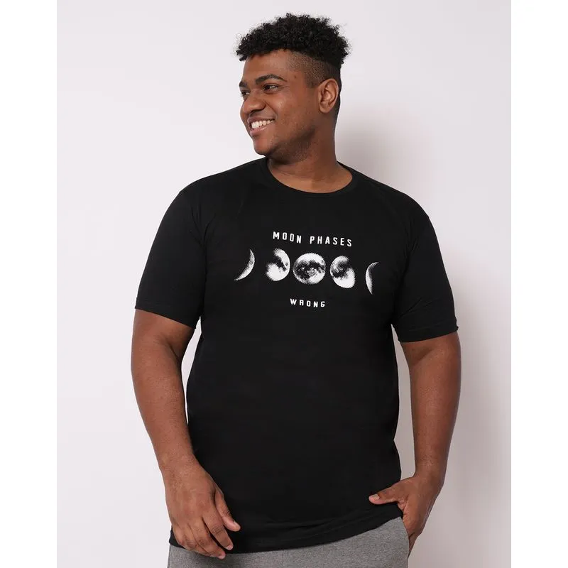 Camiseta Plus Size Masculina Algodão Estampa Lua Preta G5