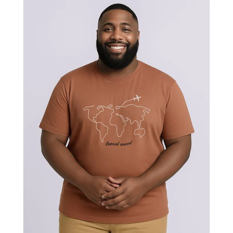 Camiseta Plus Size Masculina Algodão Manga Curta Marrom G2