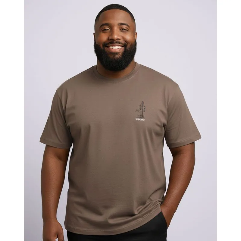 Camiseta Plus Size Masculina Algodão Estampa Cacto Bege G3