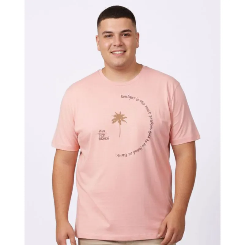 Camiseta Plus Size Masculina Algodão Estampa Coqueiro Rosa G3