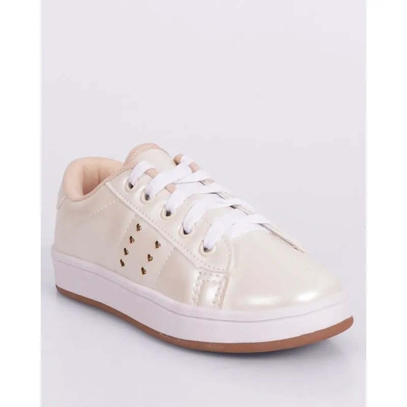 Tênis Infantil Casual Holográfico Vazado Corações Off White 29