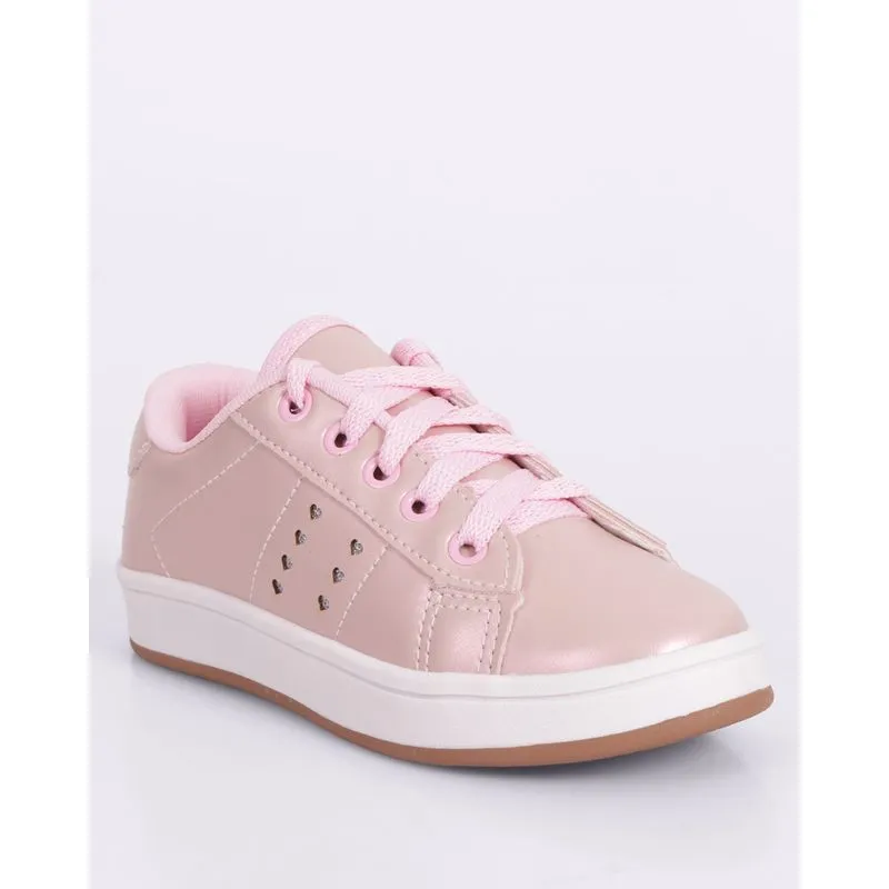 Tênis Infantil Casual Holográfico Vazado Corações Rosa 34