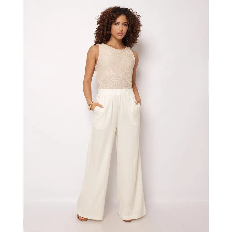 Calça Feminina Pantalona Viscolinho Off White P