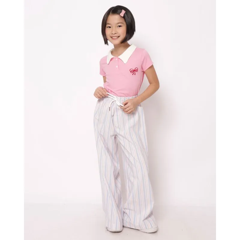 Calça Sarja Infantil Reta Listras Coloridas Rosa 8