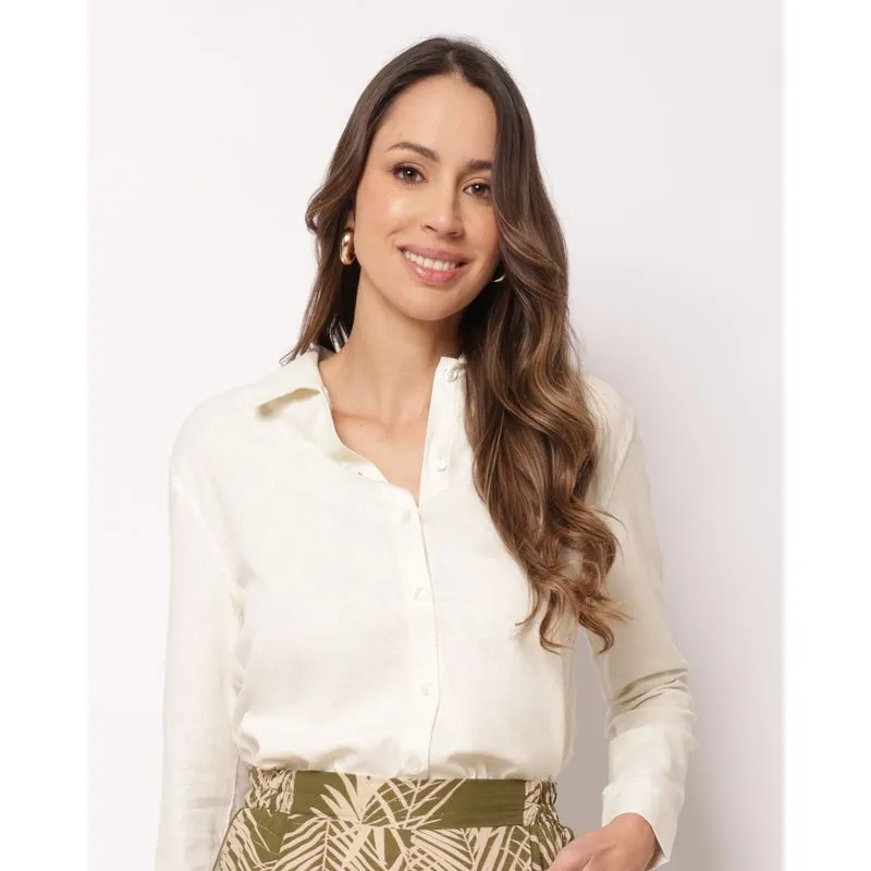 Camisa Feminina Viscolinho Manga Longa Off White GG