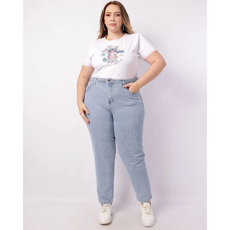 Calça Jeans Plus Size Feminina Mom com Bolsos Azul 50
