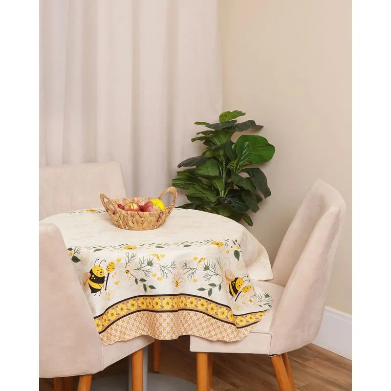 Toalha De Mesa Redonda Raner Estampada Bege UN