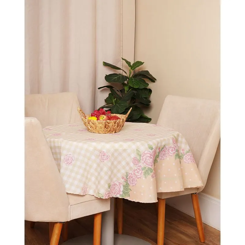 Toalha de Mesa Redonda Raner 140cm Estampada Floral Bege UN