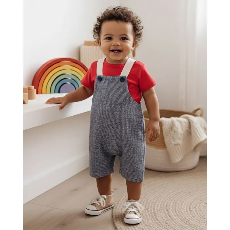 Conjunto Jardineira Bebê Curto Texturizado Marinho M