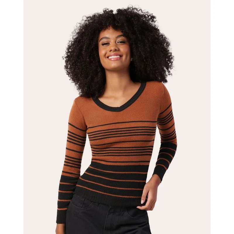 Blusa Feminina Decote V Tricô Estampa e Cores Sortidas G