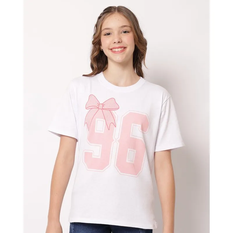 Camiseta Juvenil Oversized Algodão Estampa com Strass Branca 10