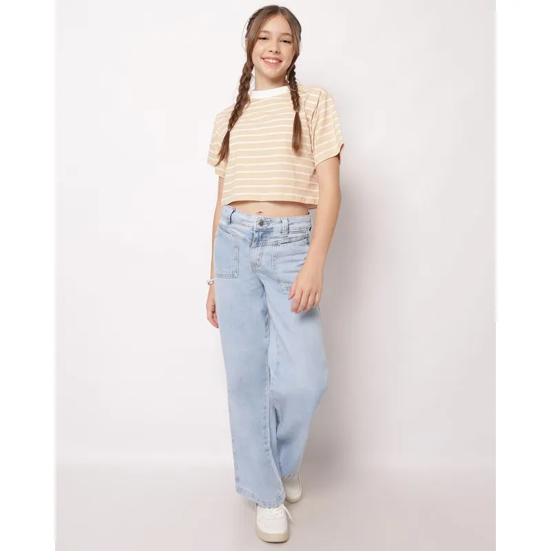 Calça Jeans Juvenil Wide Leg com Bolsos Azul 12