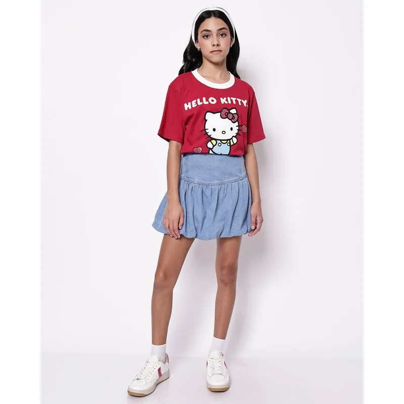 Saia Jeans Juvenil Balonê Algodão Azul 6