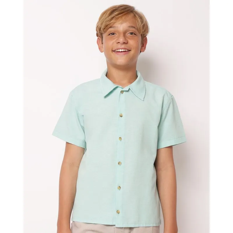 Camisa Juvenil Manga Curta com Botões Verde 10