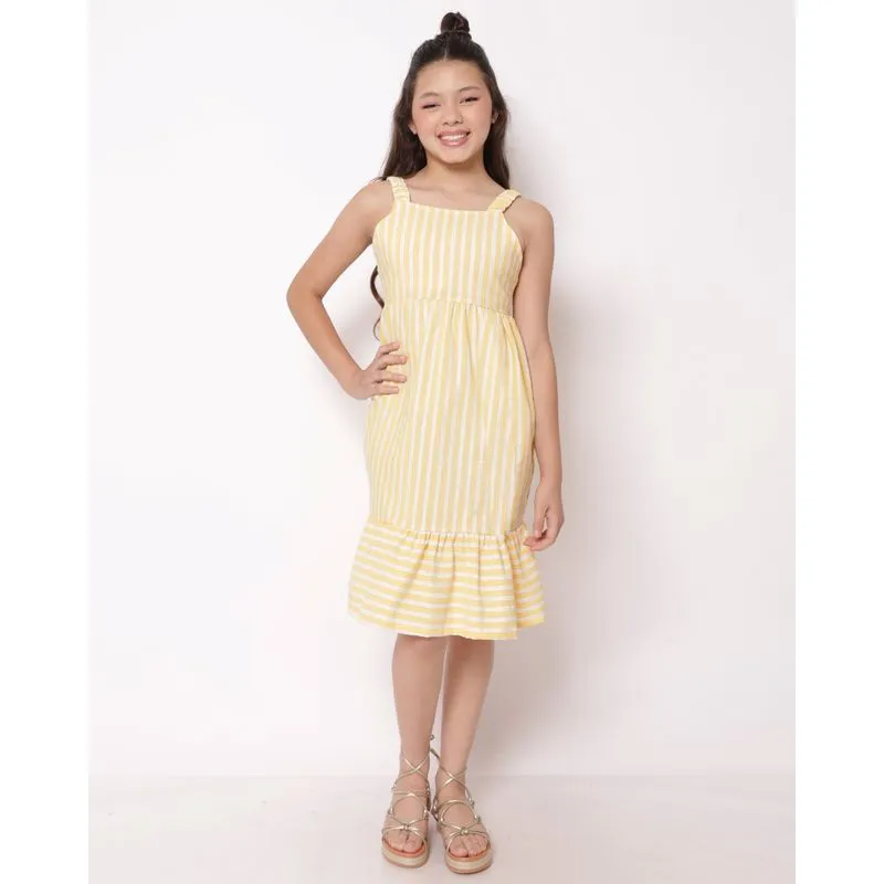 Vestido Juvenil Listrado Lurex com Decote nas Costas Amarela 16