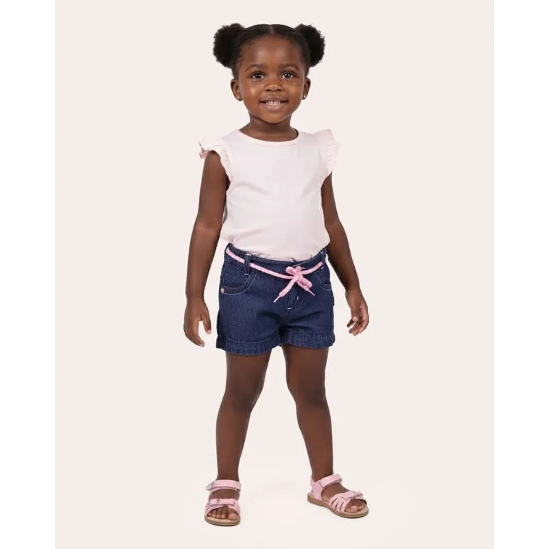 Short Jeans Bebê Mom com Cordão Azul 3
