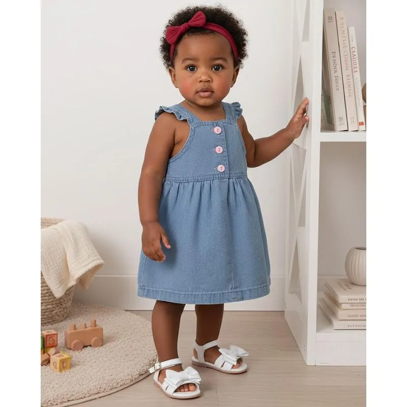 Salopete Jeans Bebê com Babados Azul M