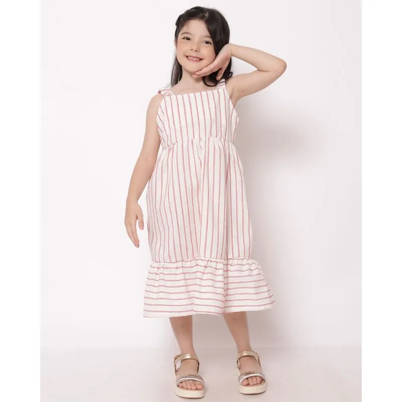 Vestido Infantil Listrado Lurex com Decote nas Costas Off White 6