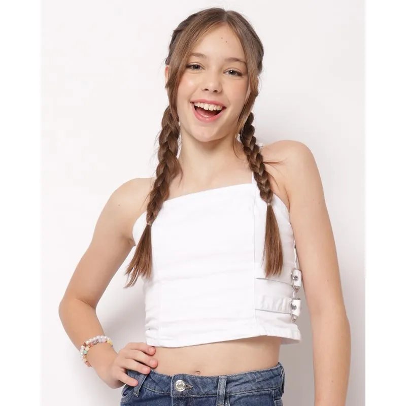 Regata Jeans Juvenil Cropped com Fivela Branca 16