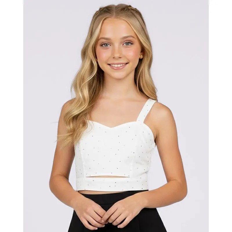 Top Cropped Juvenil Sarja com Strass e Recorte Off White 16