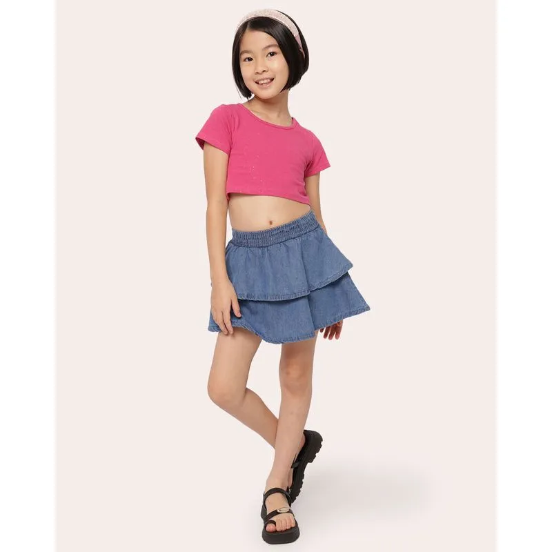 Short Saia Jeans Infantil com Babados Azul 8