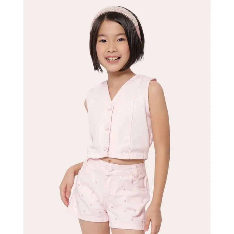 Conjunto Sarja Infantil Curto com Pérolas Rosa 8