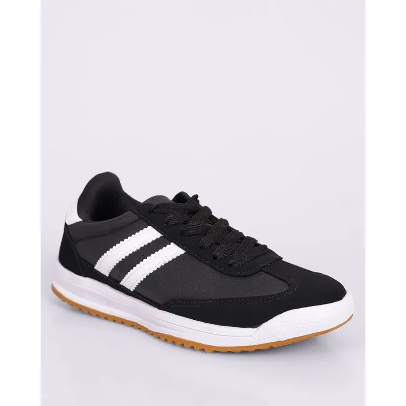 Tênis Feminino Casual Nobuck com Cadarço Listras Preto 34