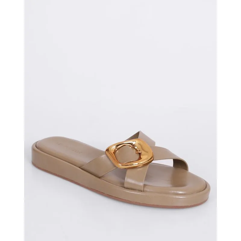 Sandália Feminina Flatform Fivela Dourada Verde 38