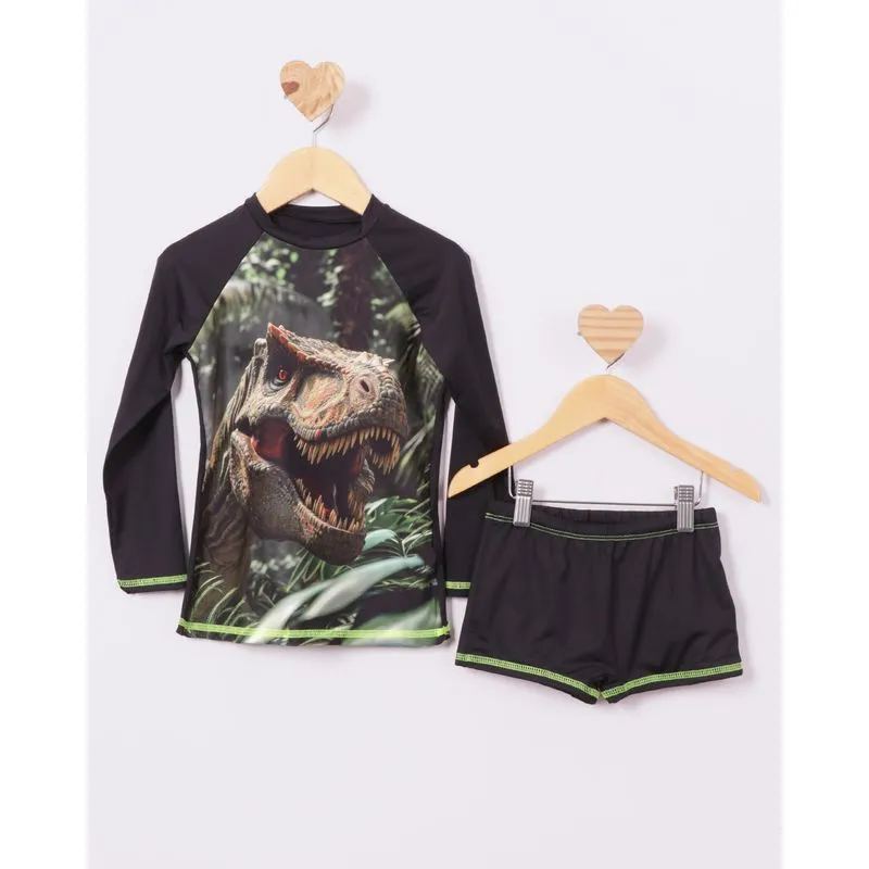 Conjunto Praia Infantil Manga Longa + Sunga Proteção UV50+ Preto 8