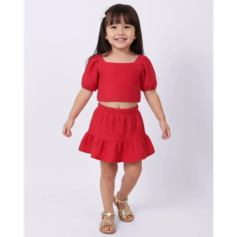 Conjunto Bebê Cropped com Short Saia Vermelho 2