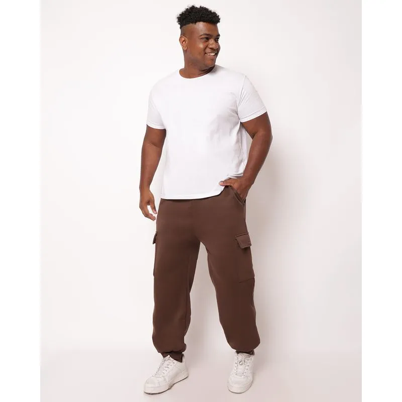 Calça Moletom Plus Size Masculina Jogger Cargo Marrom G1