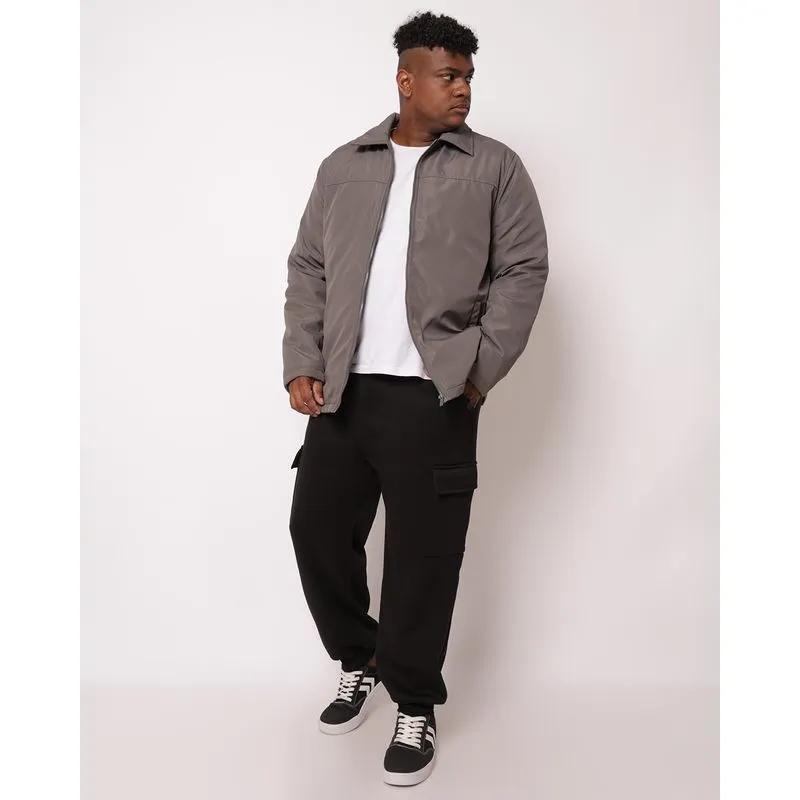 Calça Moletom Plus Size Masculina Jogger com Bolsos Cargo Preta G4