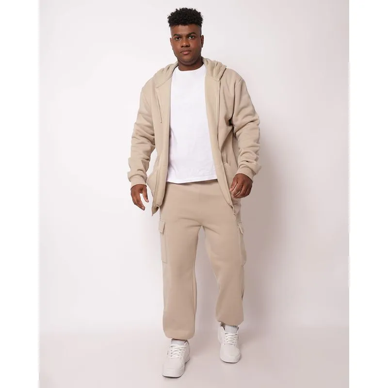 Calça Plus Size Moletom com Bolsos Cargo Bege G1
