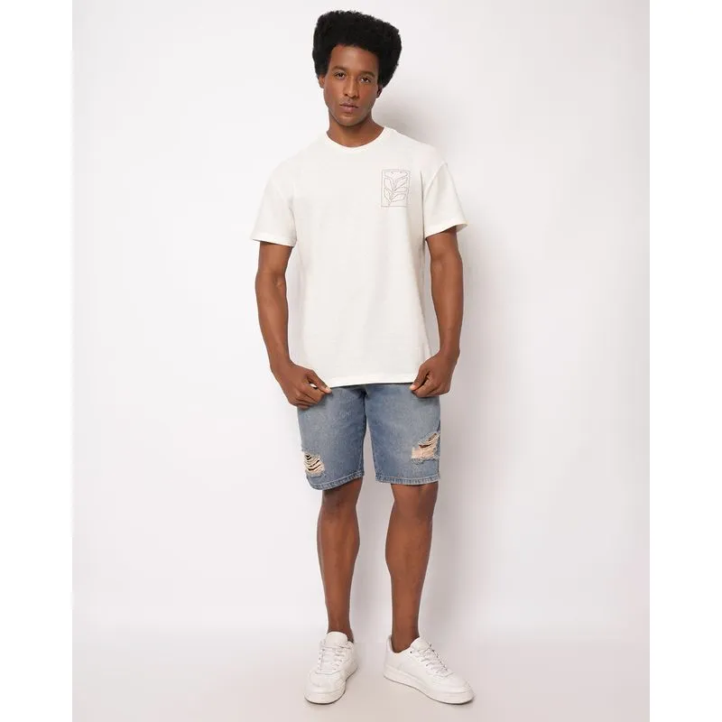 Bermuda Jeans Masculina Reta Destroyed com Bolsos Azul 44