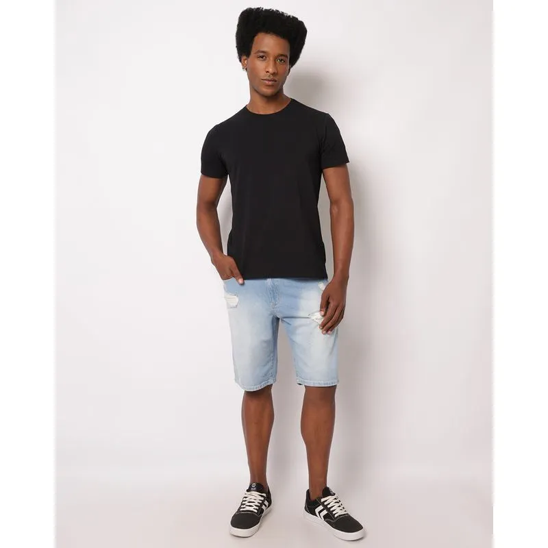 Bermuda Jeans Masculina Reta Destroyed com Bolsos Azul 42
