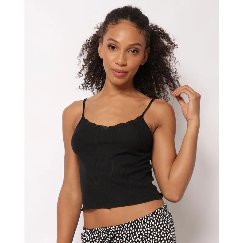 Regata Pijama Avulsa Feminina Canelada com Renda Preta GG