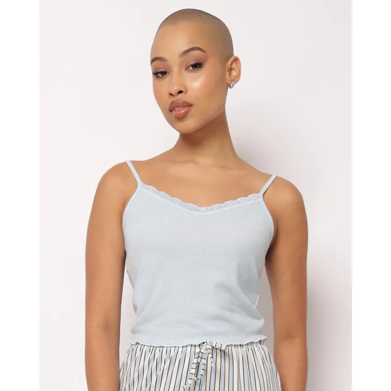 Regata Pijama Avulsa Feminina Ribana com Renda Azul M