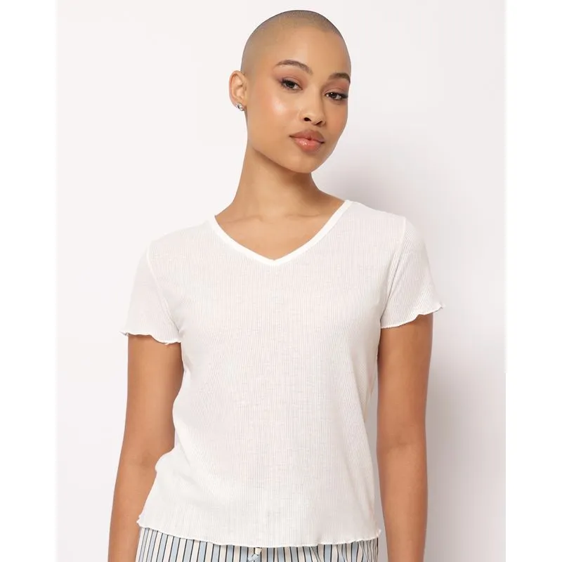 Blusa Pijama Avulsa Feminina Ribana com Renda Off White GG