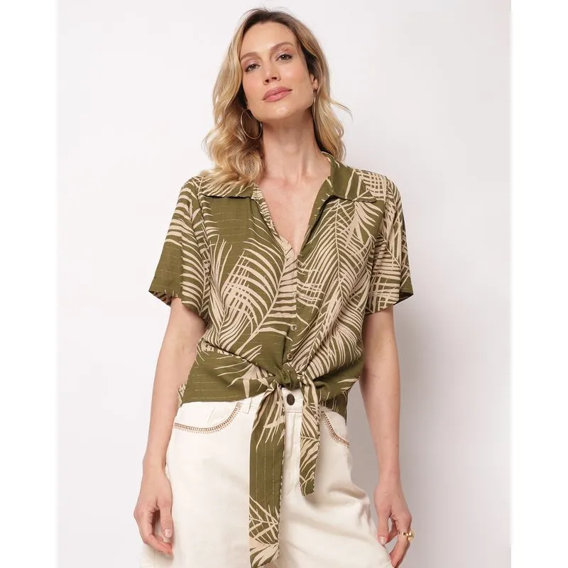 Camisa Feminina Viscose Estampada com Lurex Verde G