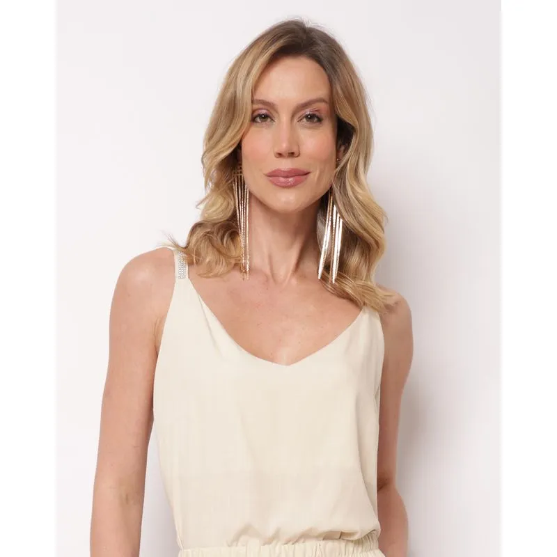 Blusa Feminina Alcinha Viscose com Strass Bege G