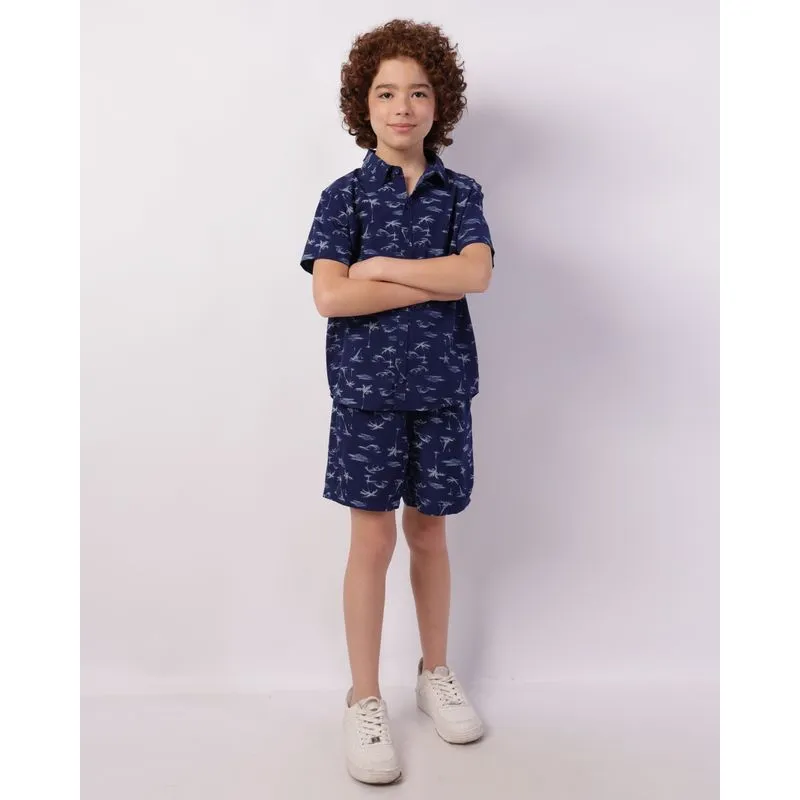 Bermuda Juvenil Reta Estampada Marinho 14