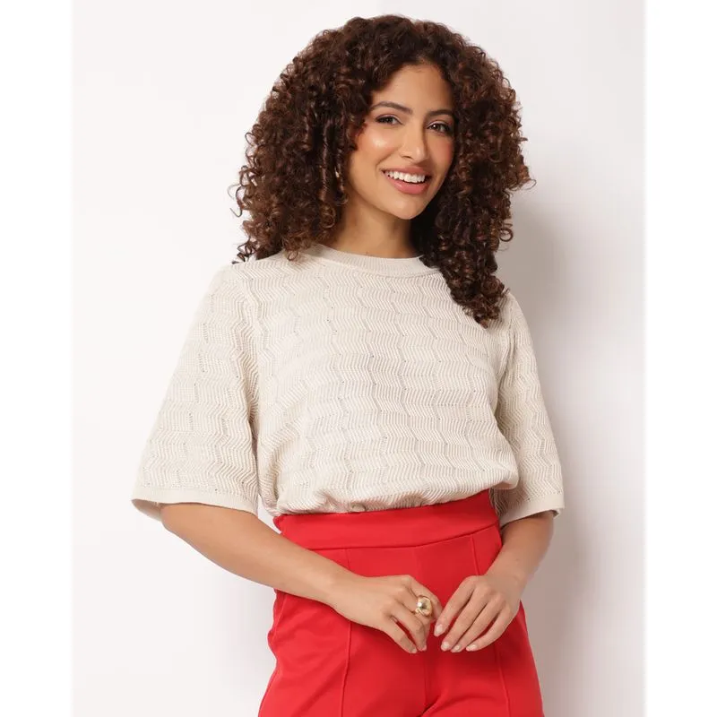 Blusa Feminina Tricot Donatta Manga Curta Bege G