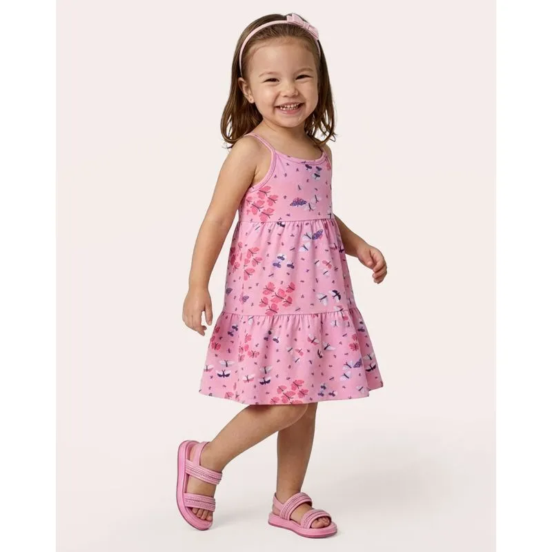 Vestido Bebê Estampado Borboletas Alças Finas Rosa 3