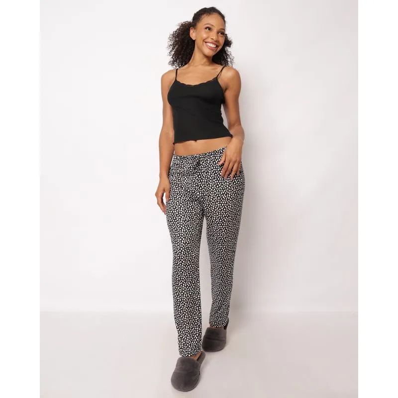 Calça Pijama Feminina Avulsa Estampada com Cordão Preta P