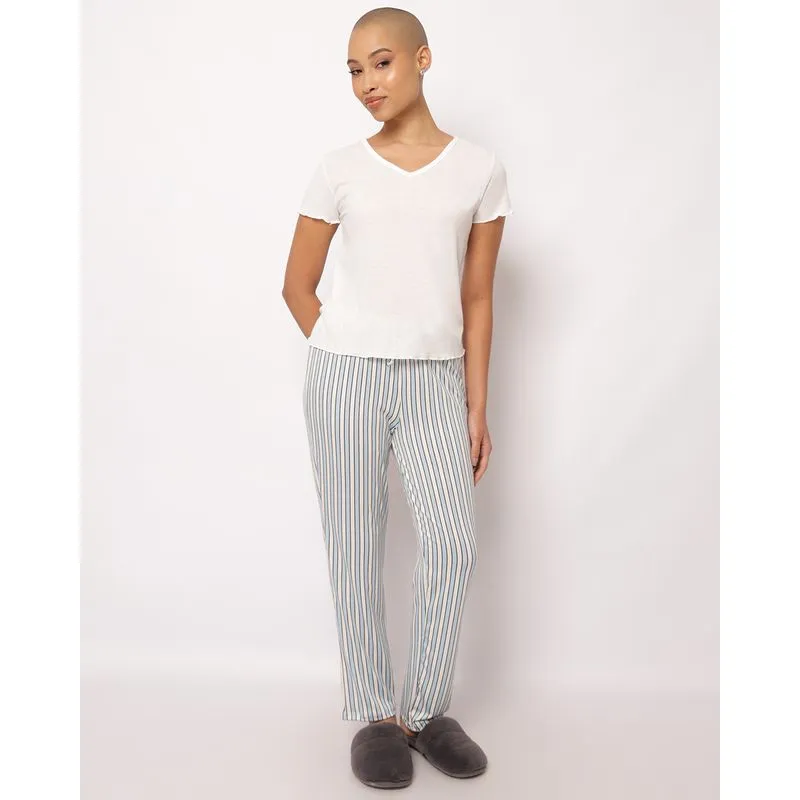 Calça Pijama Feminina Avulsa Listrada com Cordão Azul M