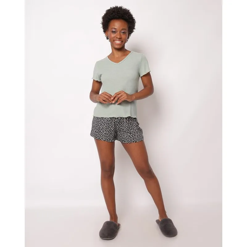 Short Pijama Feminino Avulso Estampado Preto P